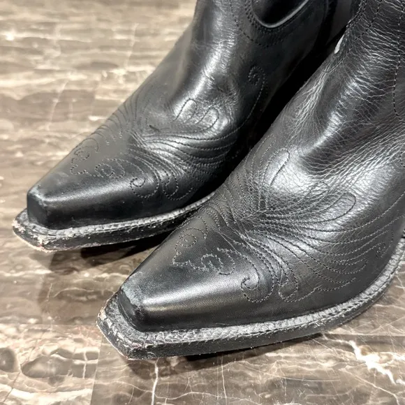 Tony Lama Veil Black Leather Fold Over Cowboy Boots
