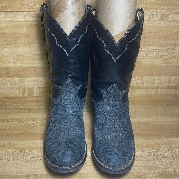 Tony Lama Black Leather Boots Two Tone style 2206 size 8D Cowboy Boots
