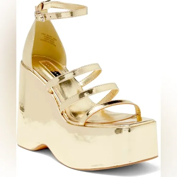 Topshop Metallic Gold Platform Wedge Sandals