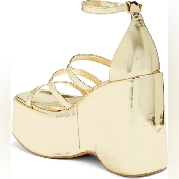 Topshop Metallic Gold Platform Wedge Sandals