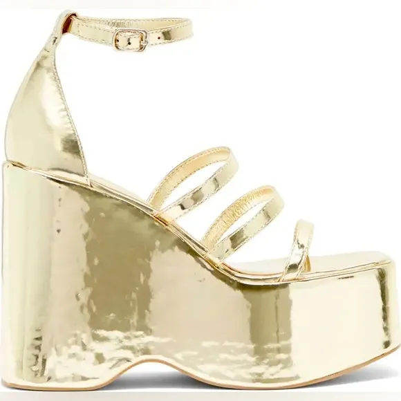 Topshop Metallic Gold Platform Wedge Sandals