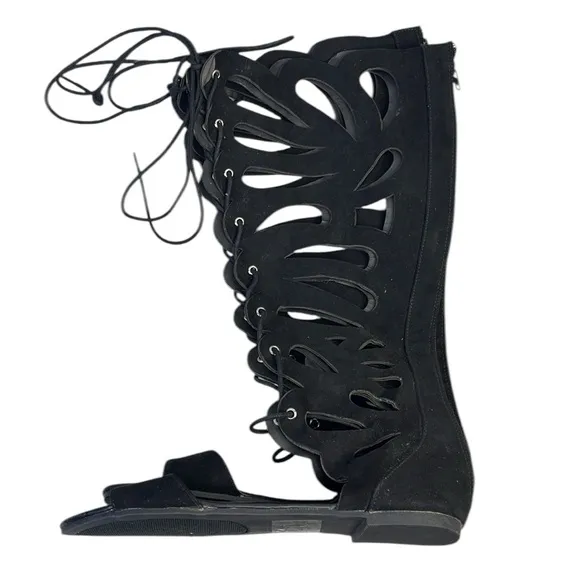 Torrid Cutout Lace Up Knee High Sandals Gladiator Black size 7W