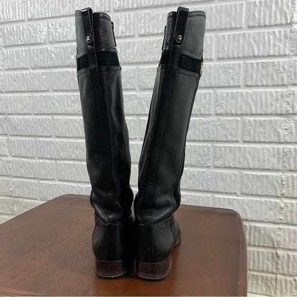 Tory Burch Alaina Leather Riding Boot Suede Trim 8.5