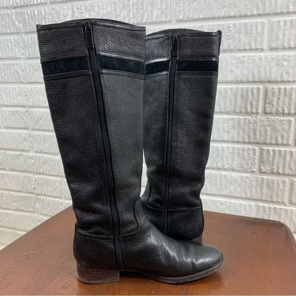 Tory Burch Alaina Leather Riding Boot Suede Trim 8.5