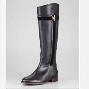 Tory Burch Alaina Leather Riding Boot Suede Trim 8.5