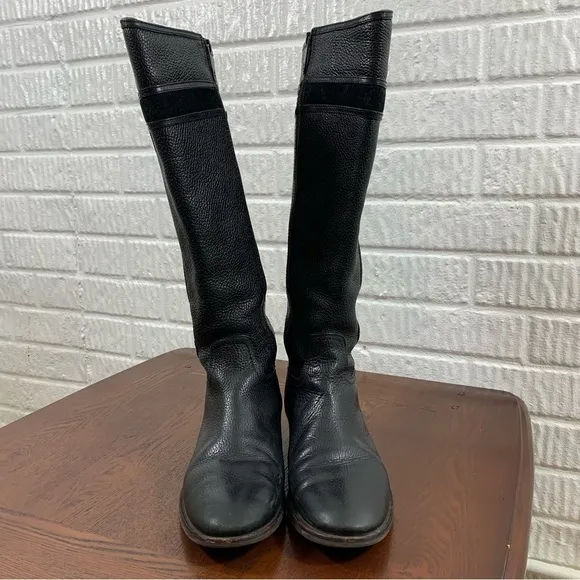 Tory Burch Alaina Leather Riding Boot Suede Trim 8.5