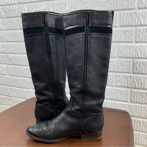 Tory Burch Alaina Leather Riding Boot Suede Trim 8.5