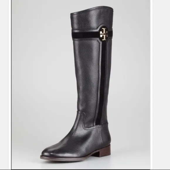 Tory Burch Alaina Leather Riding Boot Suede Trim 8.5