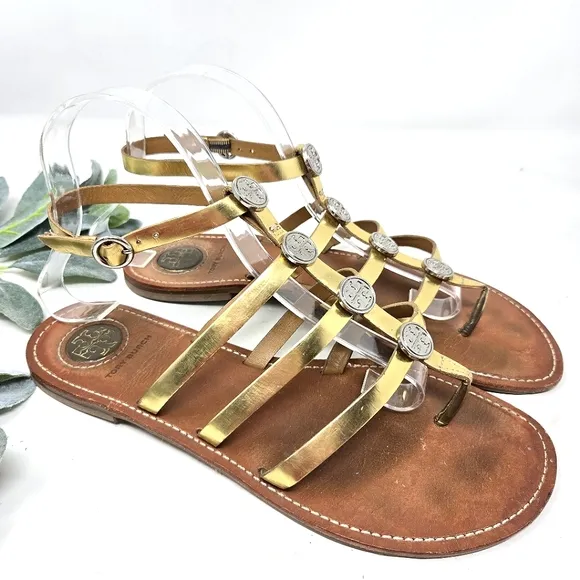 TORY BURCH Alexis Metallic Gladiator Ankle Strap Sandals