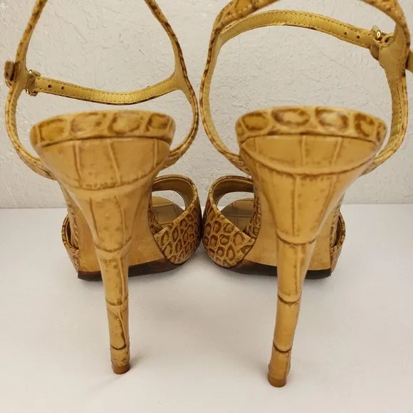 Tory Burch Anise Tan Leather Croc Print Sandals Ankle Strap High Heels Size 8 M