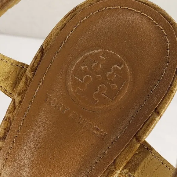 Tory Burch Anise Tan Leather Croc Print Sandals Ankle Strap High Heels Size 8 M