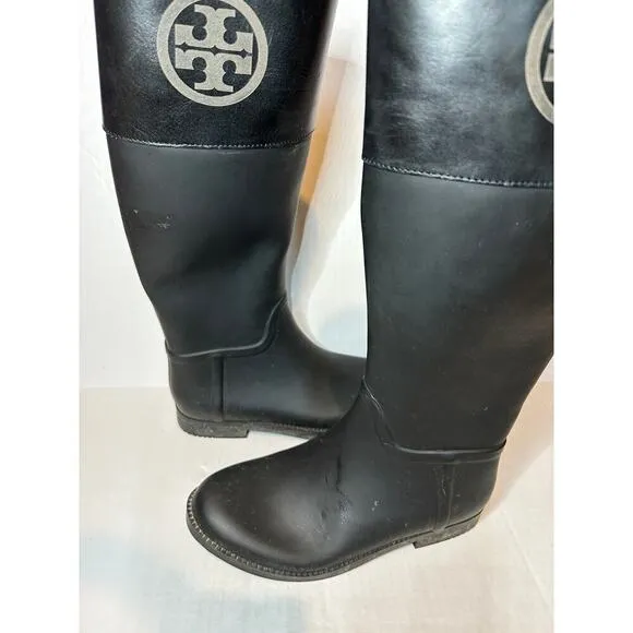 Tory Burch Authentic Logo Black Rainboots Size 8