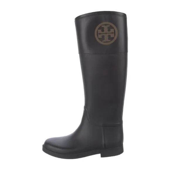 Tory Burch Authentic Logo Black Rainboots Size 8