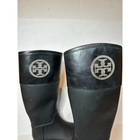 Tory Burch Authentic Logo Black Rainboots Size 8