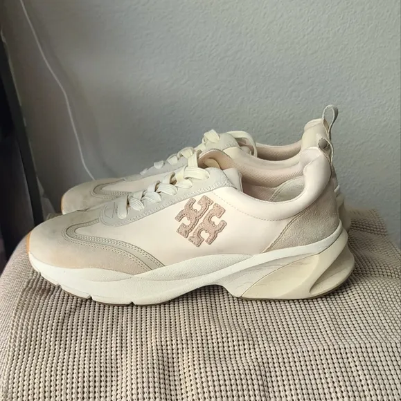 Tory Burch Beige Suede Leather Sneakers