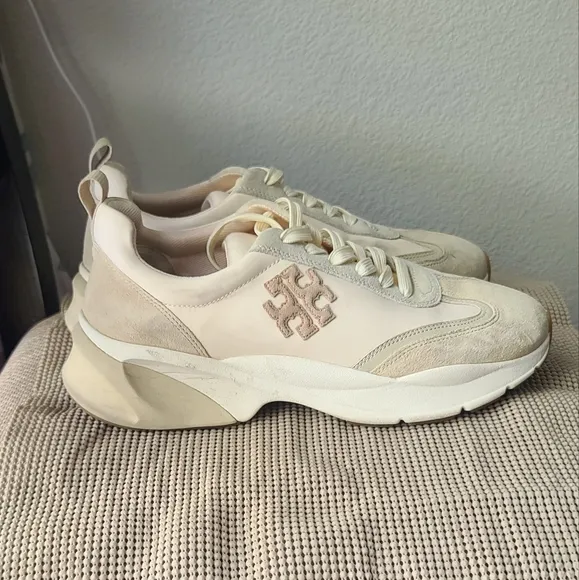Tory Burch Beige Suede Leather Sneakers