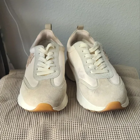 Tory Burch Beige Suede Leather Sneakers