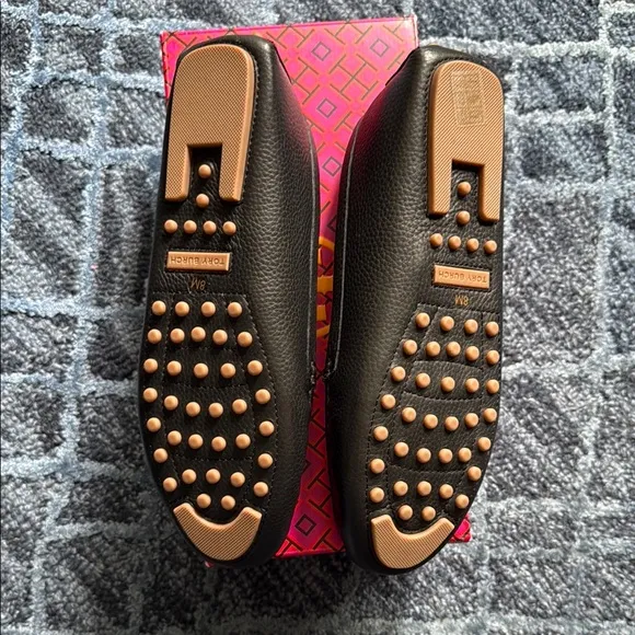 Tory Burch Black Leather Loafers with Gold Logo