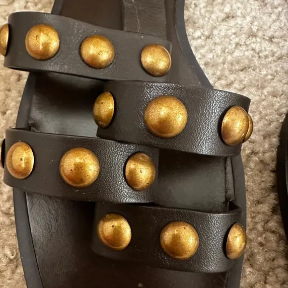Tory Burch Blythe Dark Brown Leather Flat Studded Gladiator Sandals Size…