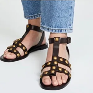 Tory Burch Blythe Dark Brown Leather Flat Studded Gladiator Sandals Size…