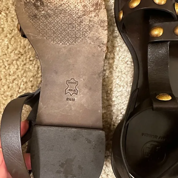 Tory Burch Blythe Dark Brown Leather Flat Studded Gladiator Sandals Size…