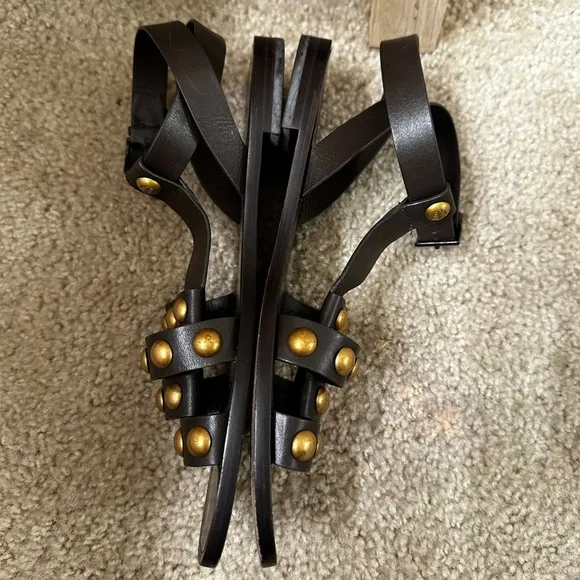 Tory Burch Blythe Dark Brown Leather Flat Studded Gladiator Sandals Size…