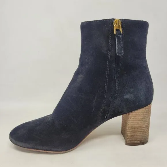 Tory Burch Boots 7M Black Suede Brooke Booties Minimalist Classic Logo Zip