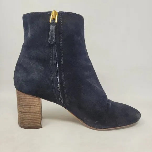 Tory Burch Boots 7M Black Suede Brooke Booties Minimalist Classic Logo Zip