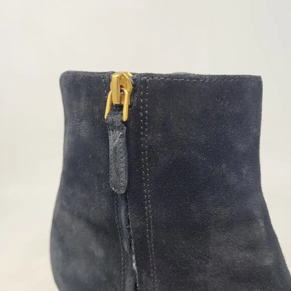 Tory Burch Boots 7M Black Suede Brooke Booties Minimalist Classic Logo Zip