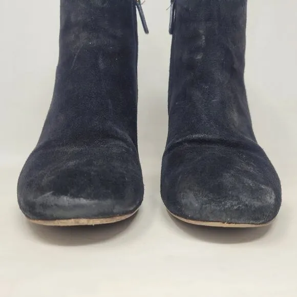 Tory Burch Boots 7M Black Suede Brooke Booties Minimalist Classic Logo Zip
