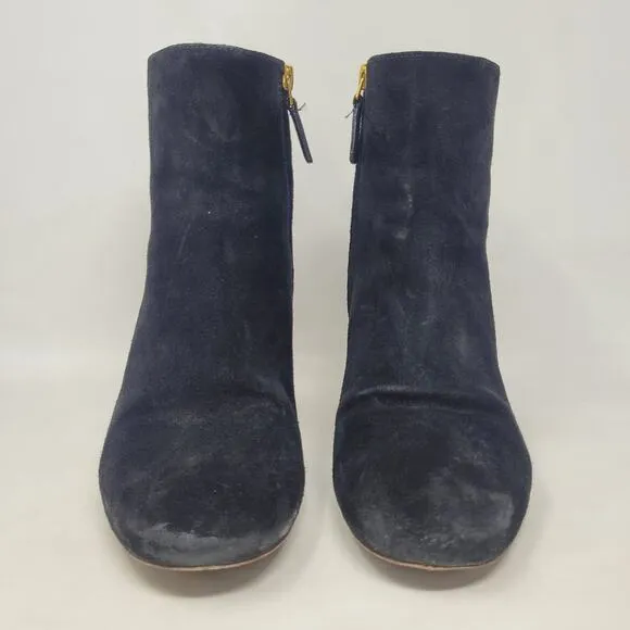 Tory Burch Boots 7M Black Suede Brooke Booties Minimalist Classic Logo Zip