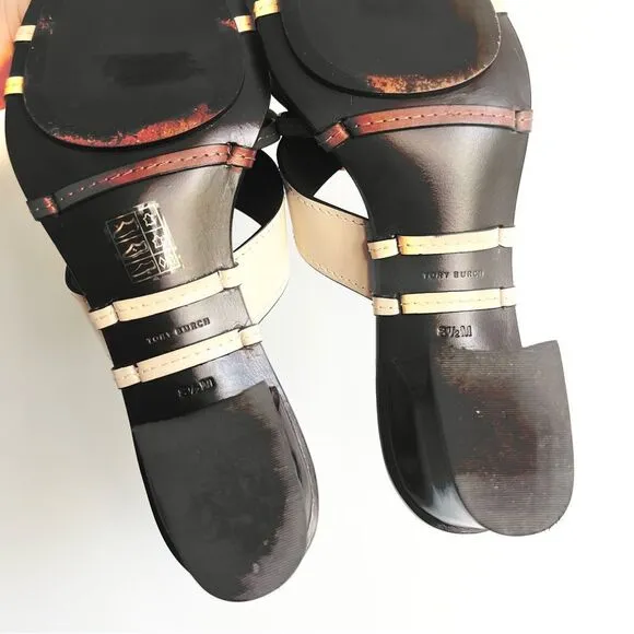 Tory Burch Brown Genuine Leather Heeled Sandals Size 8.5 M