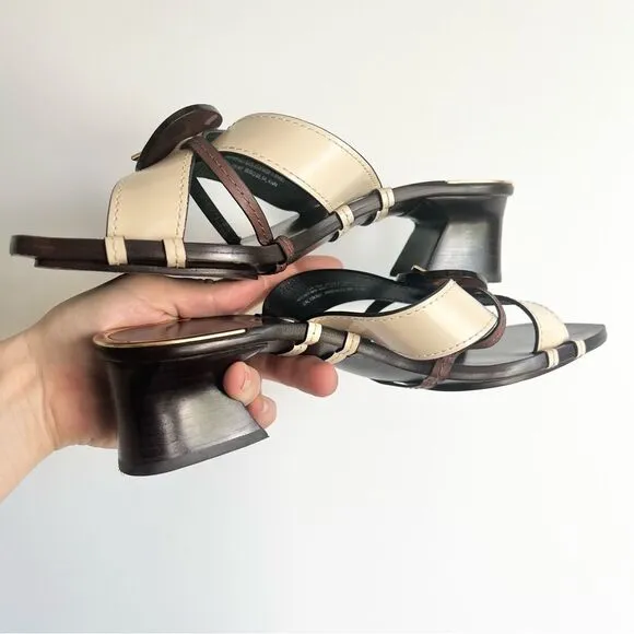 Tory Burch Brown Genuine Leather Heeled Sandals Size 8.5 M