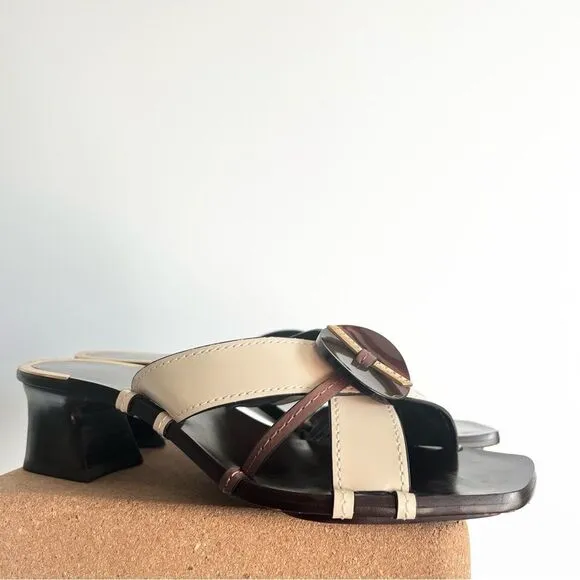 Tory Burch Brown Genuine Leather Heeled Sandals Size 8.5 M