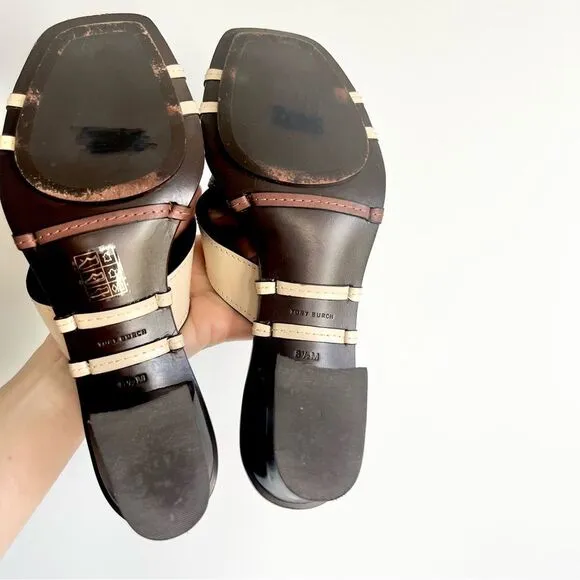 Tory Burch Brown Genuine Leather Heeled Sandals Size 8.5 M
