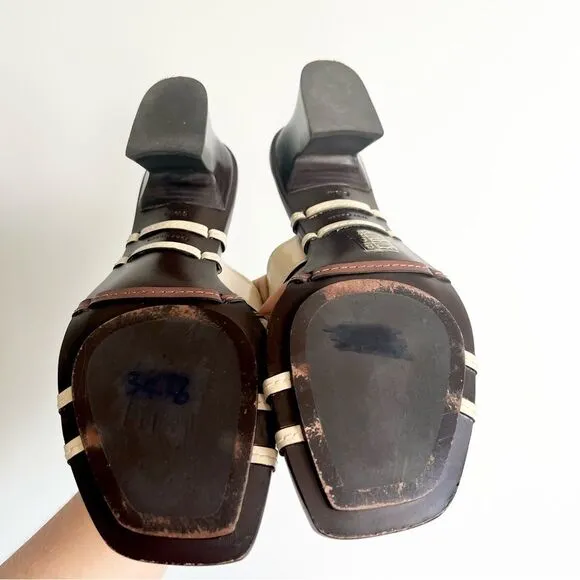 Tory Burch Brown Genuine Leather Heeled Sandals Size 8.5 M