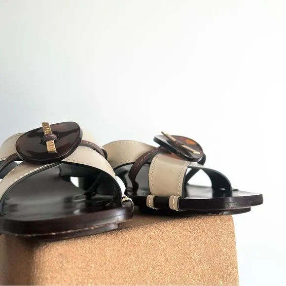 Tory Burch Brown Genuine Leather Heeled Sandals Size 8.5 M