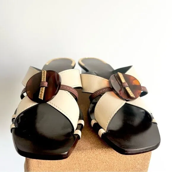 Tory Burch Brown Genuine Leather Heeled Sandals Size 8.5 M
