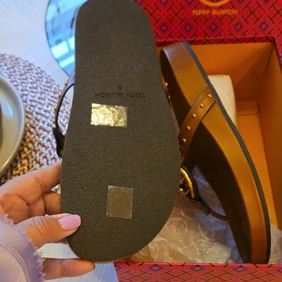 Tory Burch Brown Gold Miller Sandals