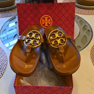 Tory Burch Brown Gold Miller Sandals