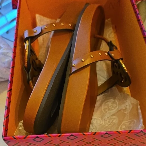 Tory Burch Brown Gold Miller Sandals