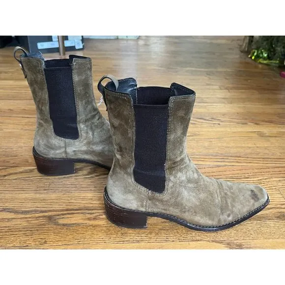 Tory Burch Brown Suede River Rock Medallion Chelsea Shoes Boots  Women's Size 7