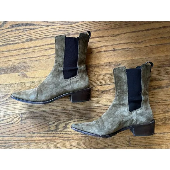 Tory Burch Brown Suede River Rock Medallion Chelsea Shoes Boots  Women's Size 7