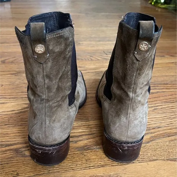 Tory Burch Brown Suede River Rock Medallion Chelsea Shoes Boots  Women's Size 7
