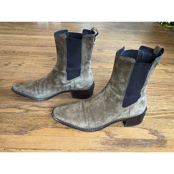 Tory Burch Brown Suede River Rock Medallion Chelsea Shoes Boots  Women's Size 7