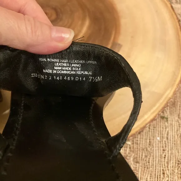 Tory Burch Calf Hair Leather Black Thong Logo Flat Leather Slide Sandals Sz-7.5