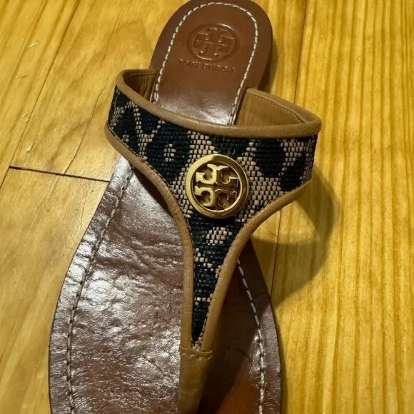 Tory Burch Cameron Thong Wedge Sandals Snakeskin-Embossed Women's Size US 5.5M