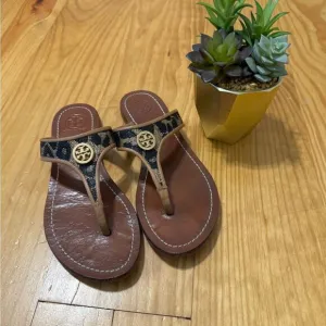 Tory Burch Cameron Thong Wedge Sandals Snakeskin-Embossed Women's Size US 5.5M