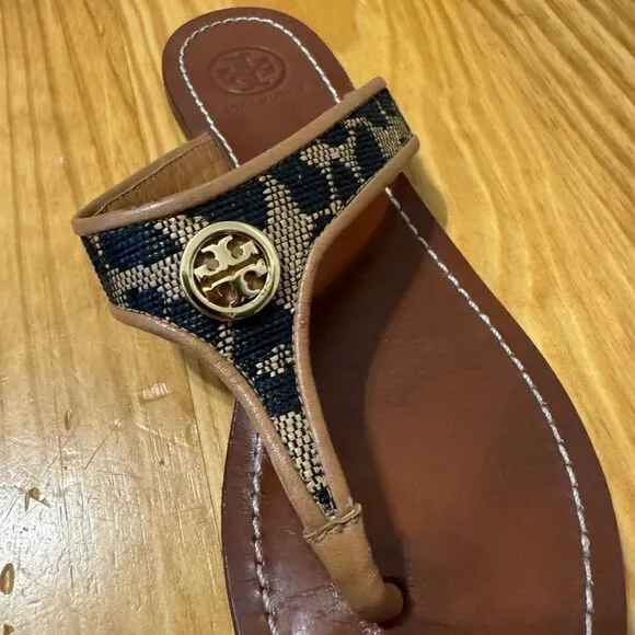 Tory Burch Cameron Thong Wedge Sandals Snakeskin-Embossed Women's Size US 5.5M
