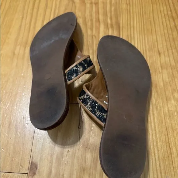 Tory Burch Cameron Thong Wedge Sandals Snakeskin-Embossed Women's Size US 5.5M